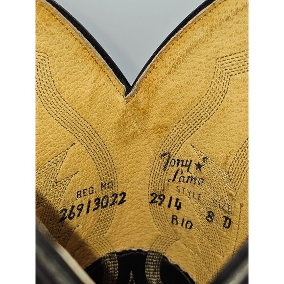 Tony Lama Men's Black Leather Western Cowboy Round Toe Boots Size 8D 2856 - Picture 8 of 16